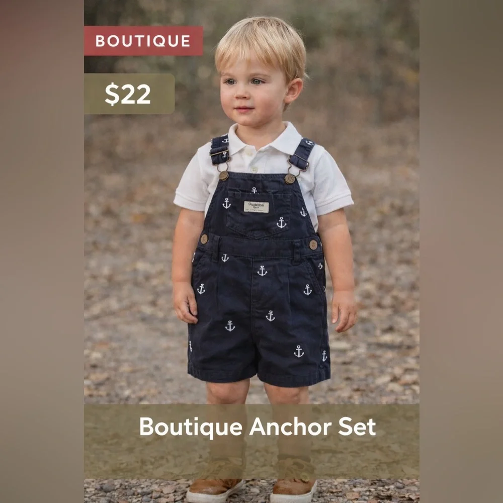 Nautical OSHKOSH 2pc Jumper Navy w WHT onesie Sz: 6M💙Here’s Mr Handsome NEW